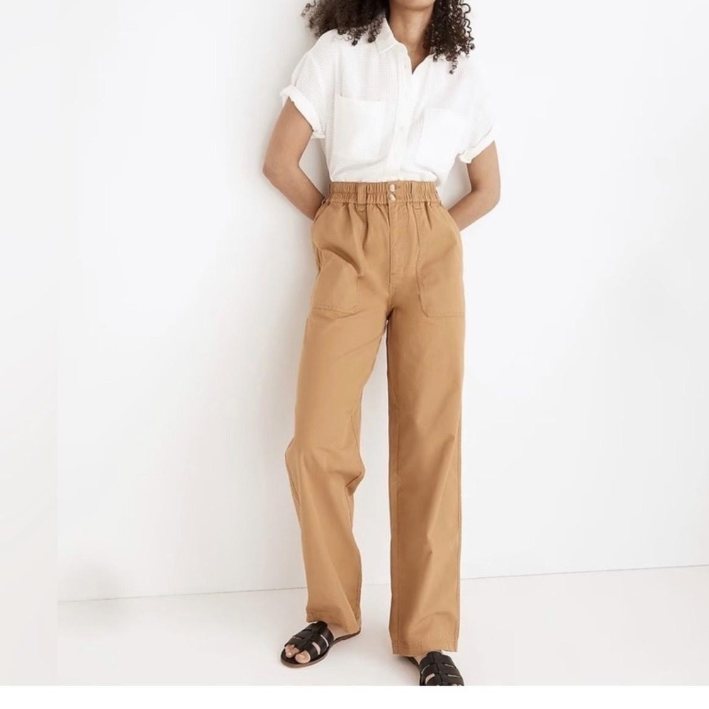 Madewell Pants Womens Small Brown Paperbag Waist Wide Leg Twill Utility Pull On